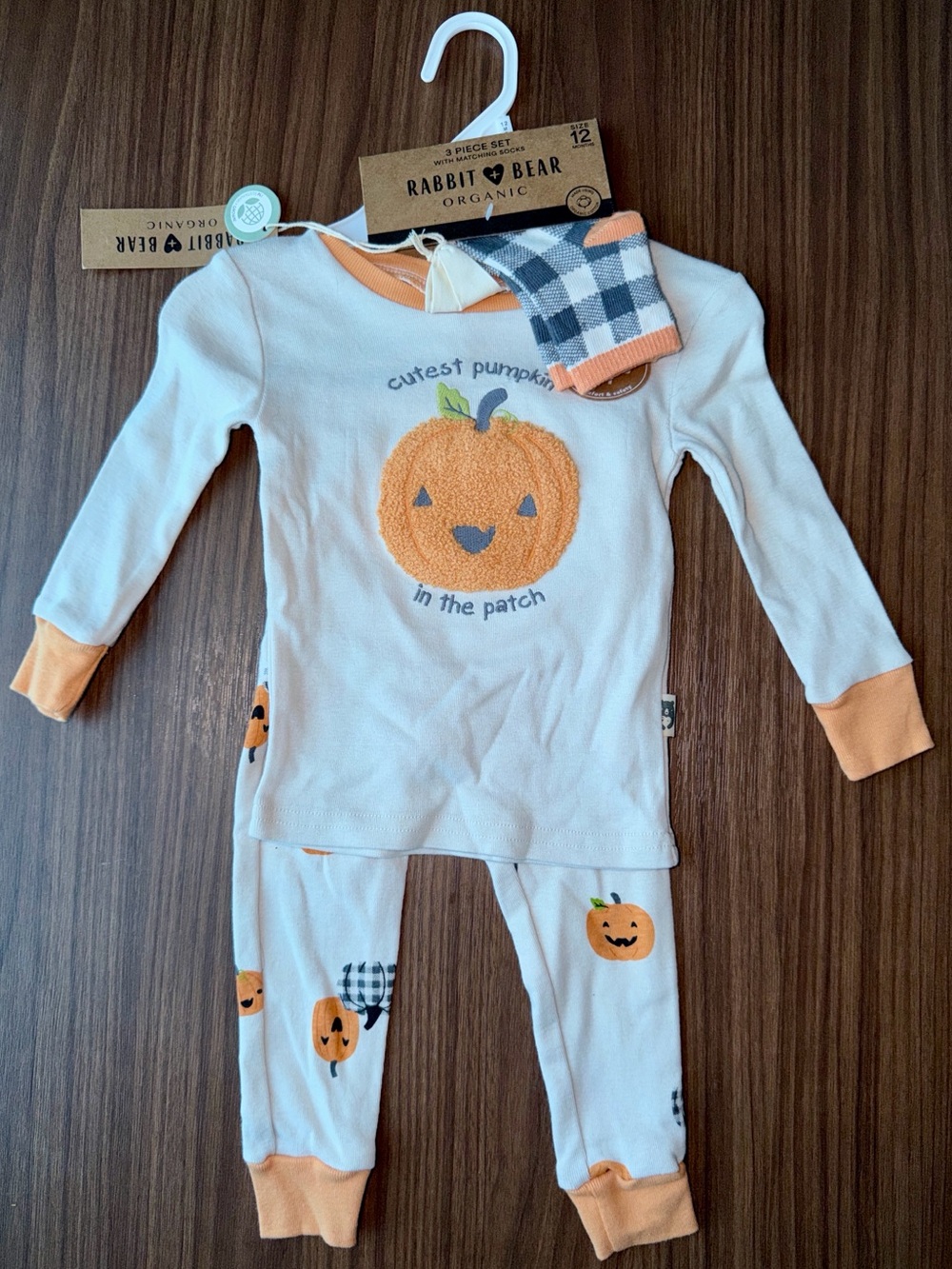Rabbit & Bear Organic Kids Pumpkin Pajama Set - Cream & Orange